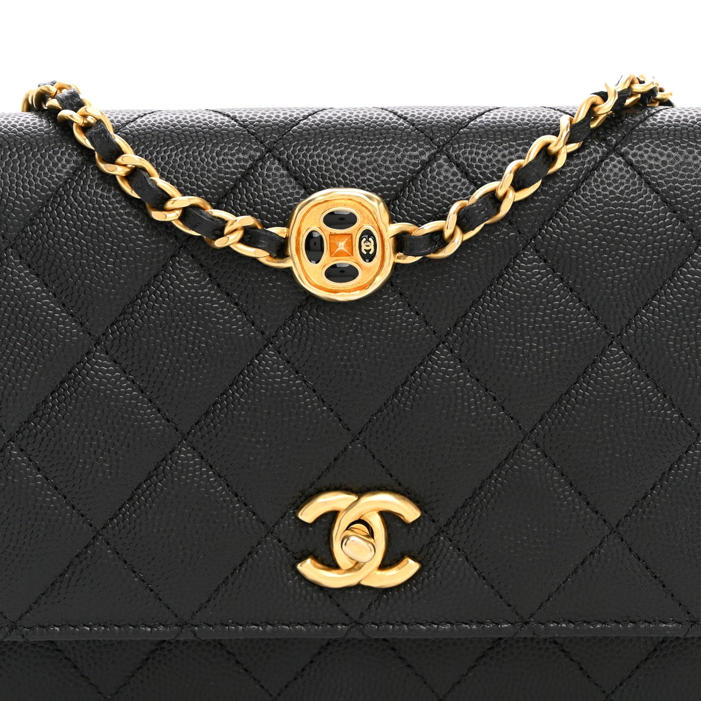 Caviar Quilted Coco Stamps Wallet On Chain WOC Black