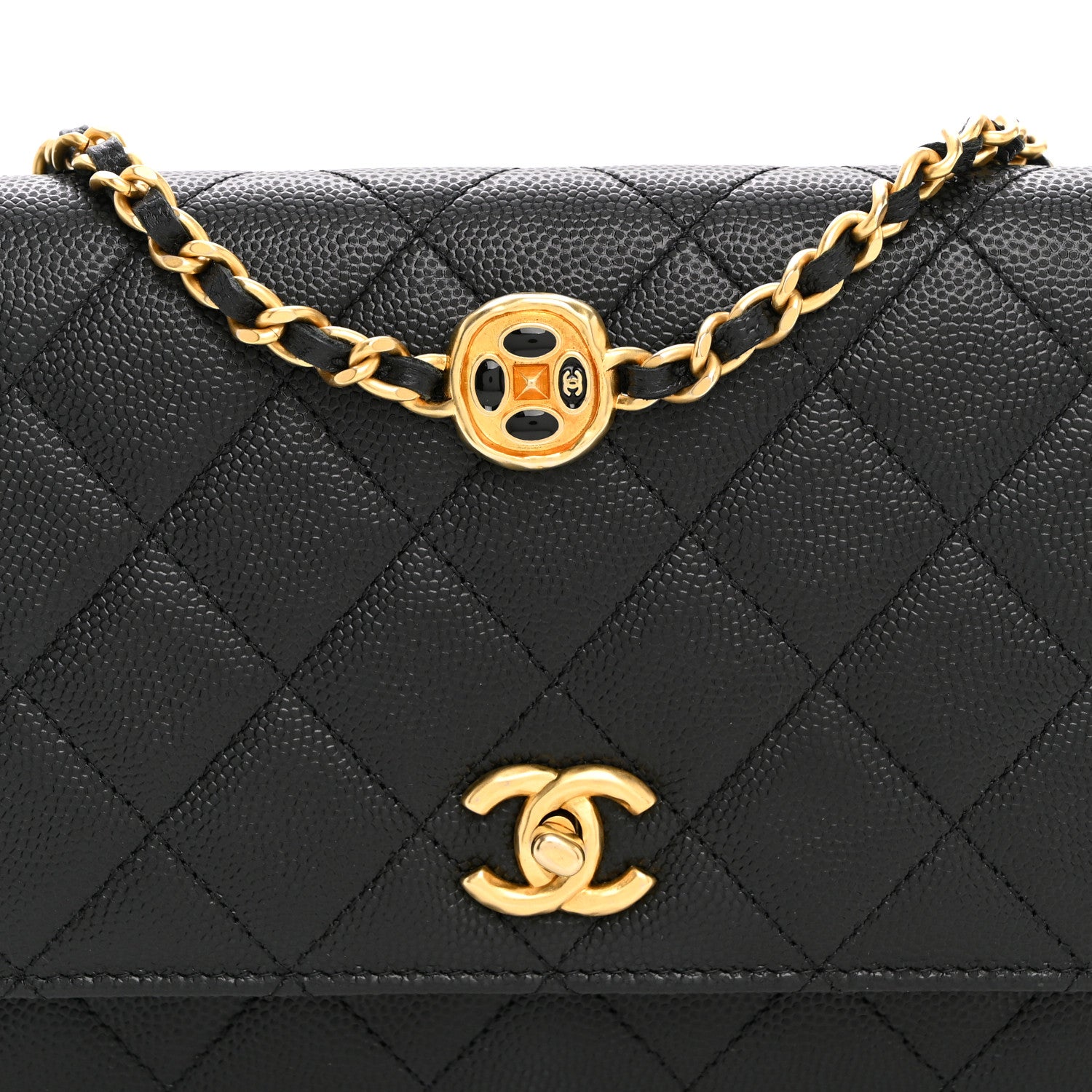 Chanel Caviar Quilted Coco Stamps Wallet On Chain WOC Black 8 of 10