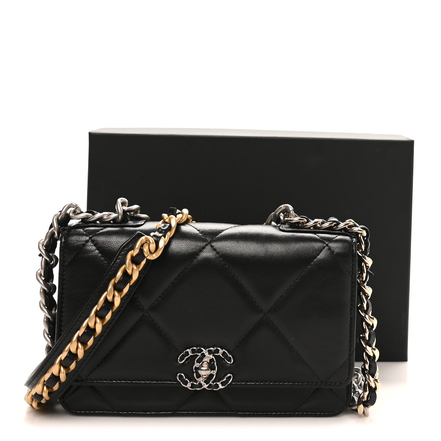 Chanel Lambskin Quilted Chanel 19 Wallet On Chain WOC Black 11 of 11