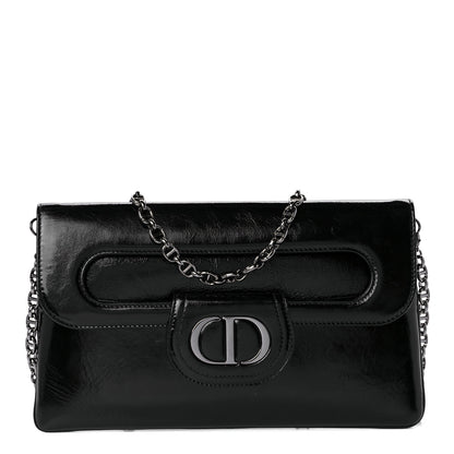 Christian Dior Crinkled Patent Lambskin Medium Diordouble Chain Bag Black 1 of 10