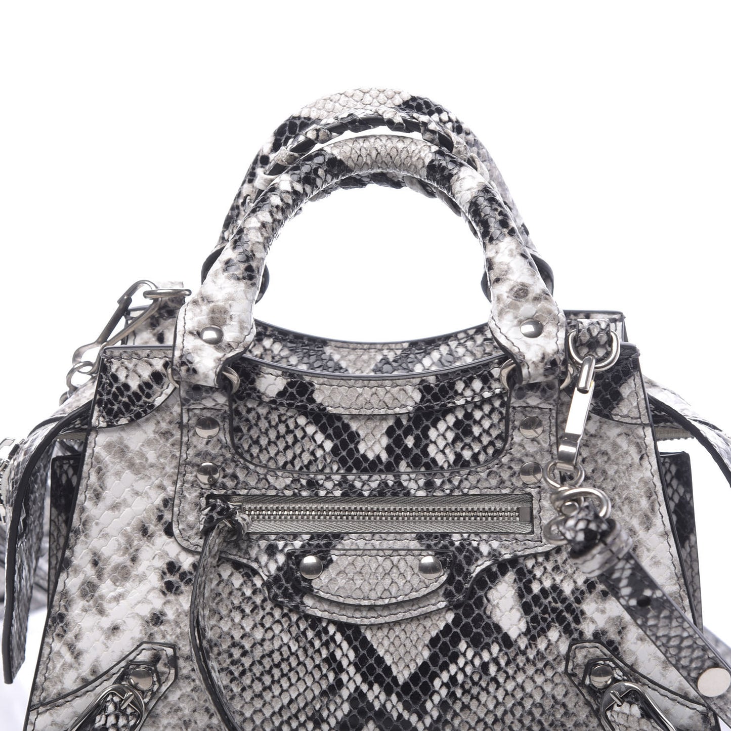 Grained Calfskin Snake Effect Neo Classic Silver Hardware Mini City Black White