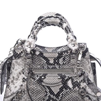 Balenciaga Grained Calfskin Snake Effect Neo Classic Silver Hardware Mini City Black White 8 of 10