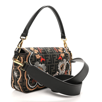 Fendi Fabric Jacquard FF 1974 Floral Embroidered Baguette Tobacco Moro Multicolor 3 of 10