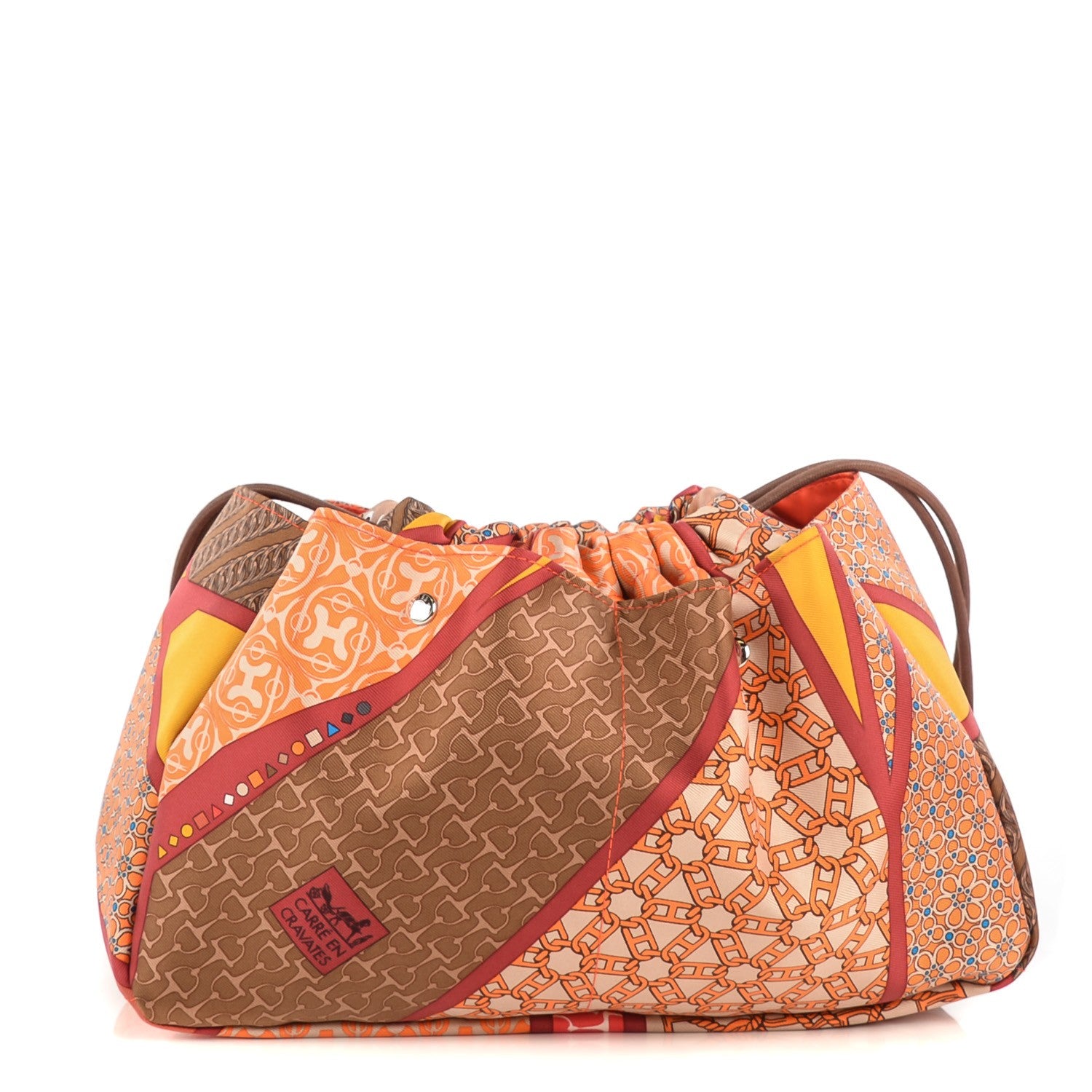Hermes Silk Barenia Carre en Cravates Fourbi 25 MM Pouch Flamingo Pink Deer Brown 1 of 11