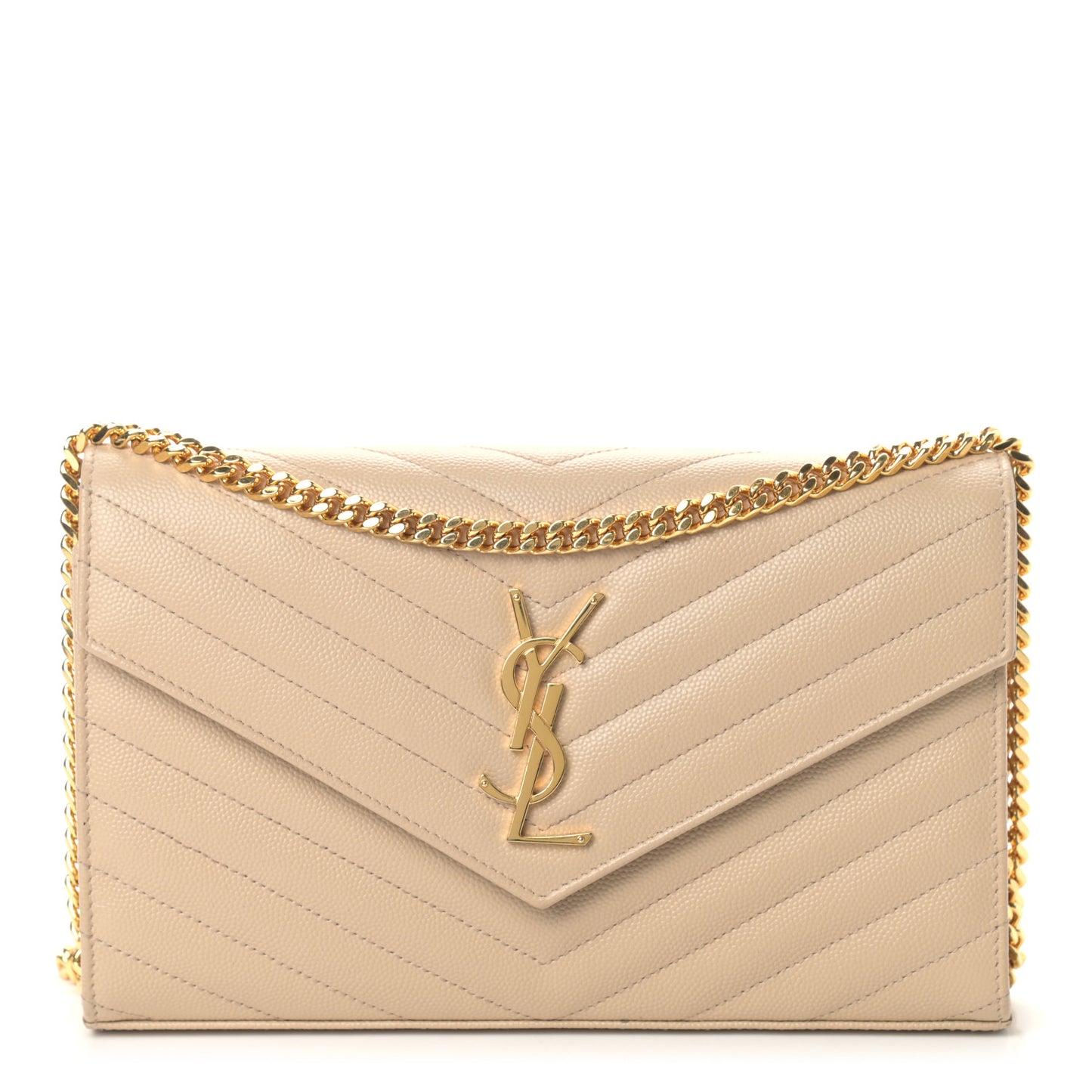 Grain De Poudre Matelasse Chevron Monogram Chain Wallet Nude Powder