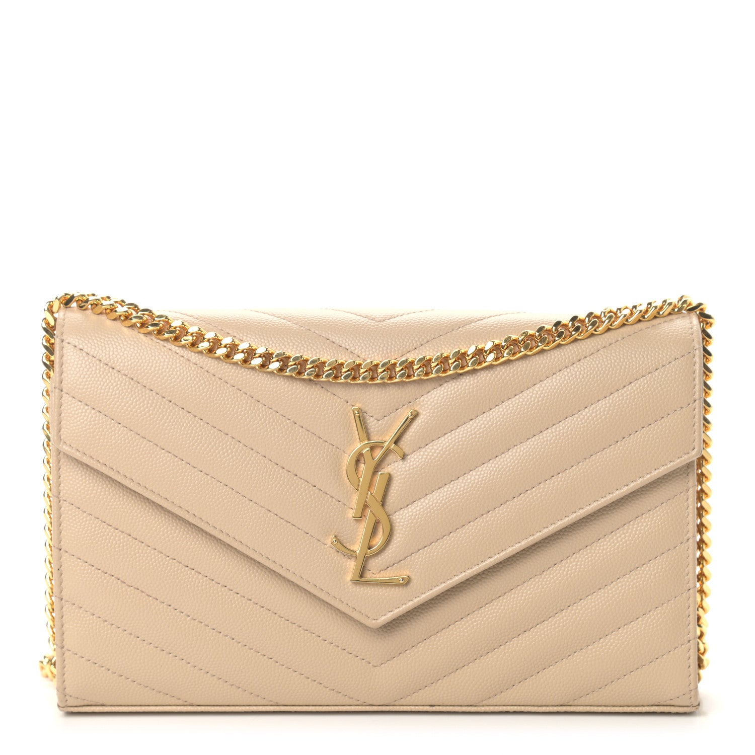 Saint Laurent Grain De Poudre Matelasse Chevron Monogram Chain Wallet Nude Powder 1 of 11