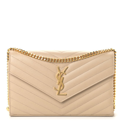 Saint Laurent Grain De Poudre Matelasse Chevron Monogram Chain Wallet Nude Powder 1 of 11