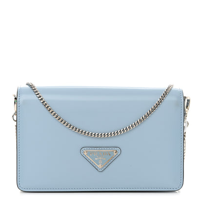 Prada Spazzolato Flap Slide Chain Shoulder Bag Celeste 1 of 11