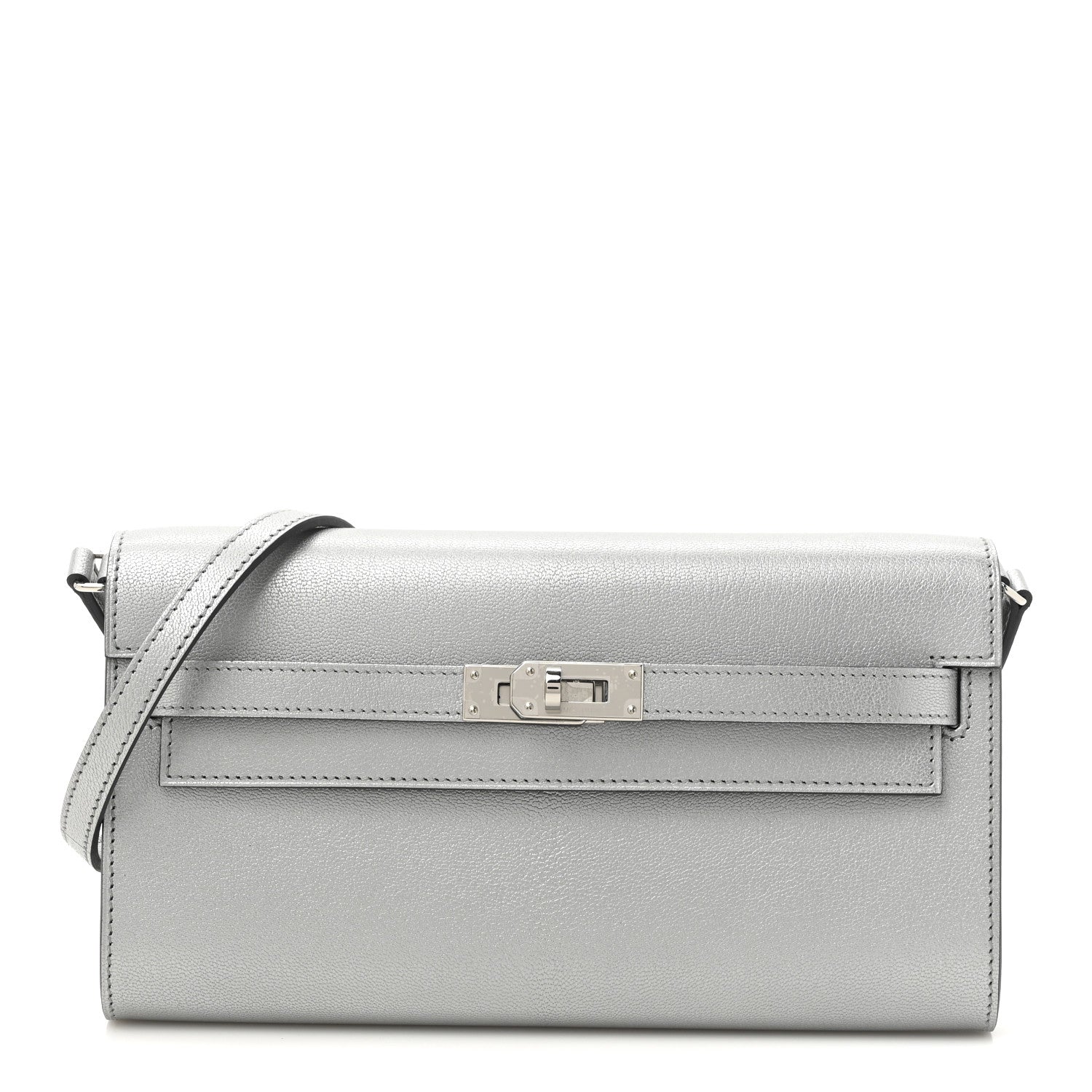Hermes Metallic Chevre Chamkilight Kelly Wallet To Go Argent 1 of 11