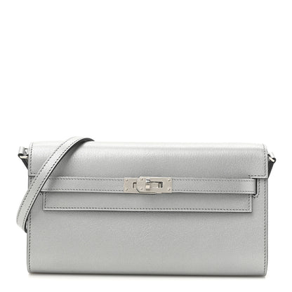 Hermes Metallic Chevre Chamkilight Kelly Wallet To Go Argent 1 of 11
