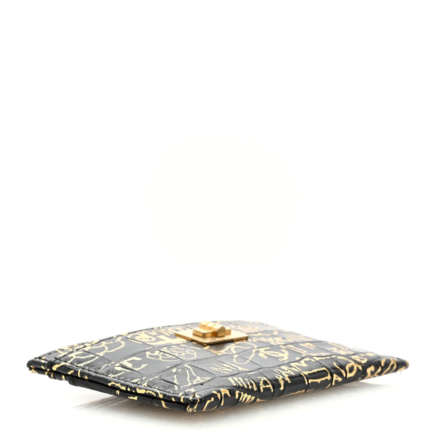 Chanel Calfskin Crocodile Embossed Graffiti 2.55 Cocodile Reissue Card Holder Black Gold 4 of 7