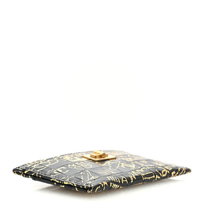 Chanel Calfskin Crocodile Embossed Graffiti 2.55 Cocodile Reissue Card Holder Black Gold 4 of 7