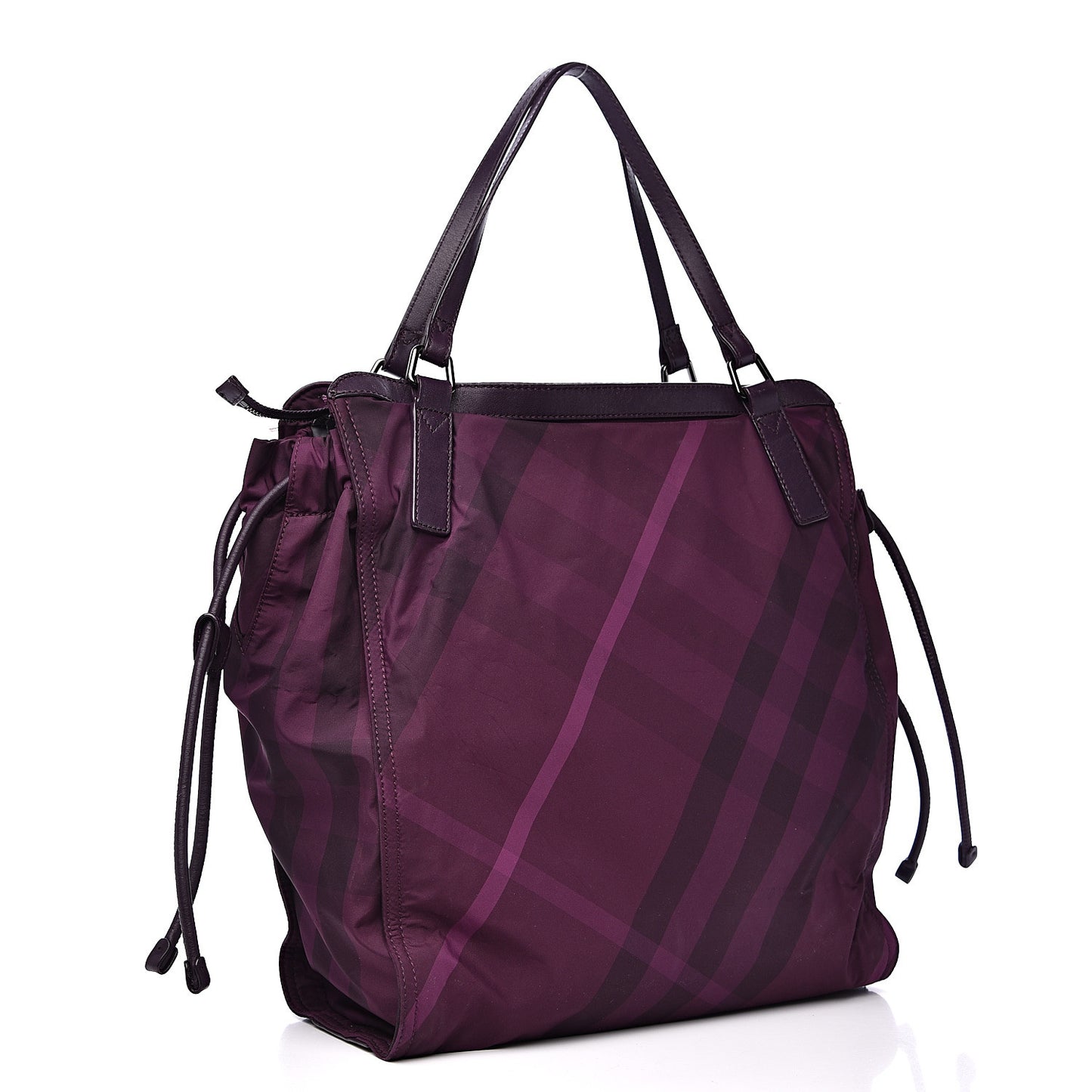 Nylon Check Small Buckleigh Packable Tote Purple