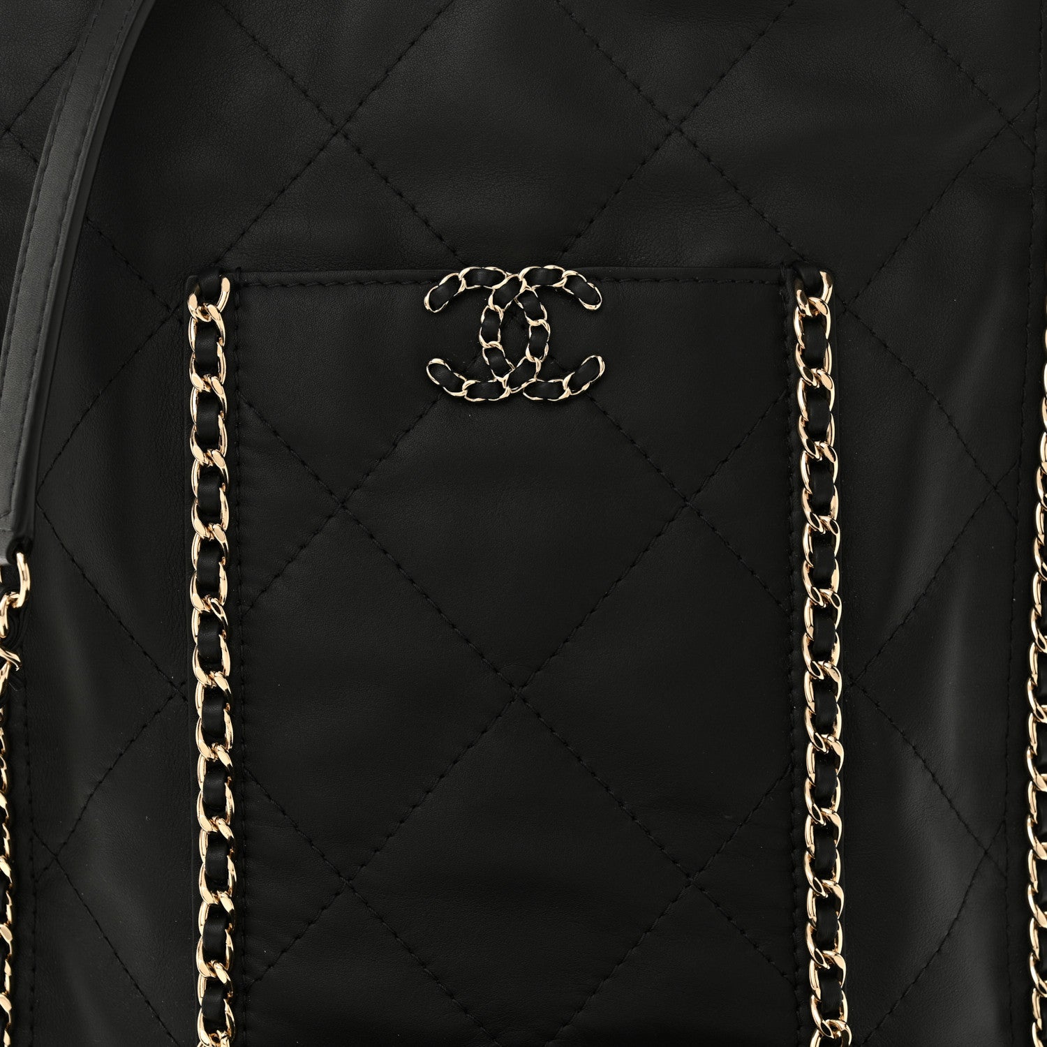 Chanel Calfskin Quilted Fringe Small Shopping Bag Black 8 of 10