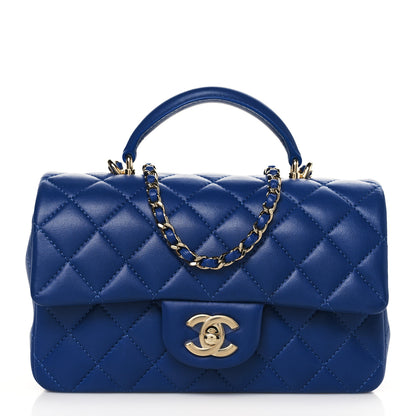 Chanel Lambskin Quilted Mini Top Handle Rectangular Flap Blue 1 of 9