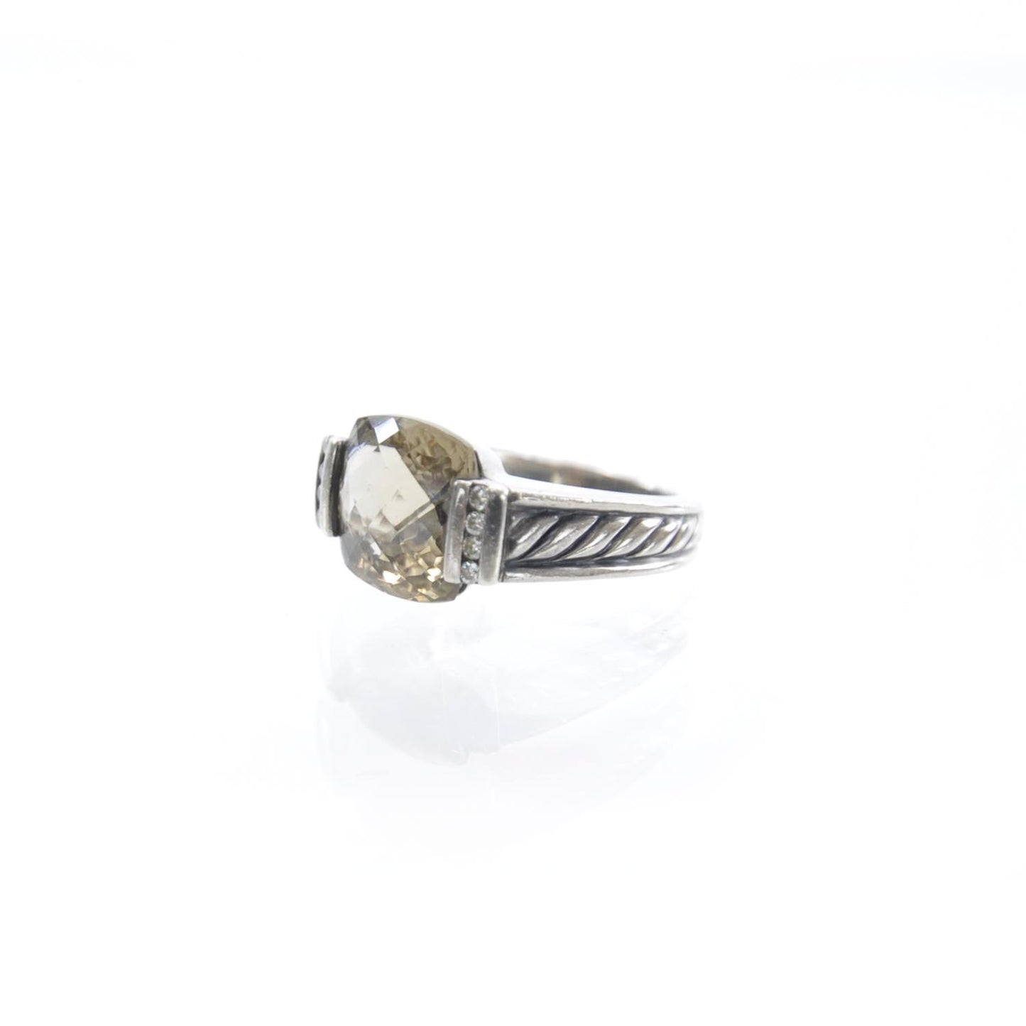 Sterling Silver Diamond Smoky Quartz Ring 6