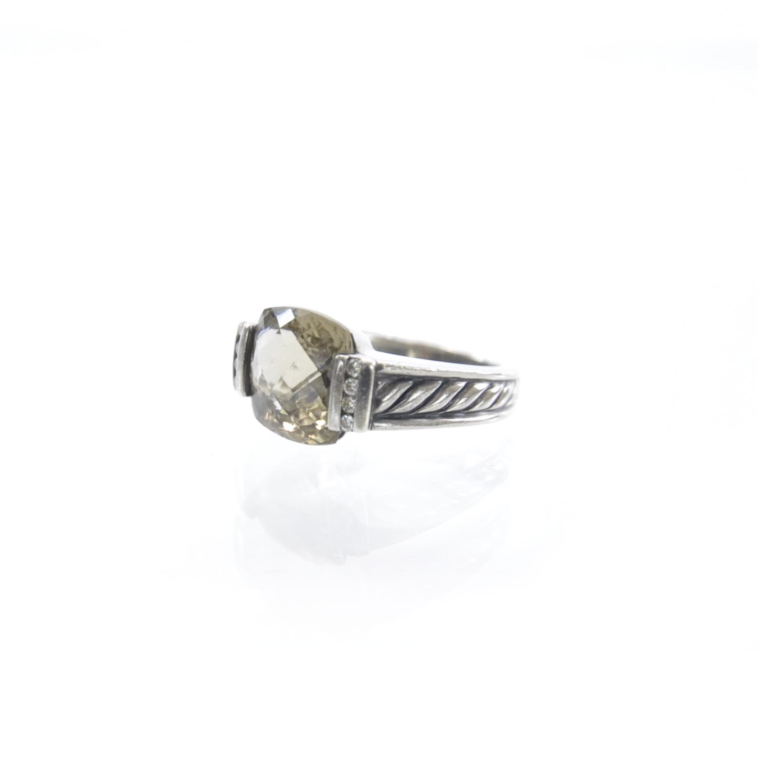 David Yurman Sterling Silver Diamond Smoky Quartz Ring 6 1 of 4