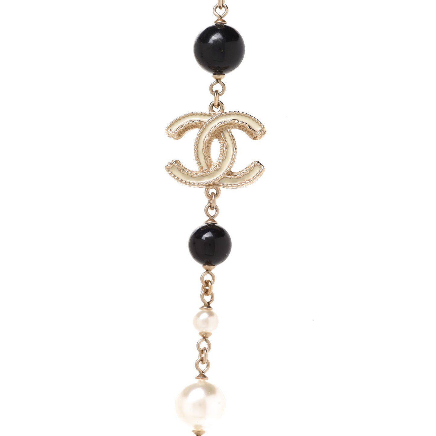 Pearl Beaded Star CC Long Necklace Silver
