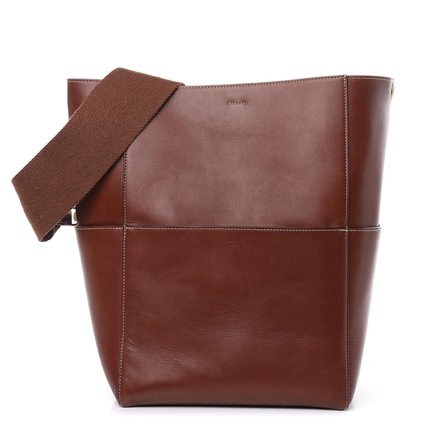 Natural Calfskin Sangle Bucket Bag Dark Brown