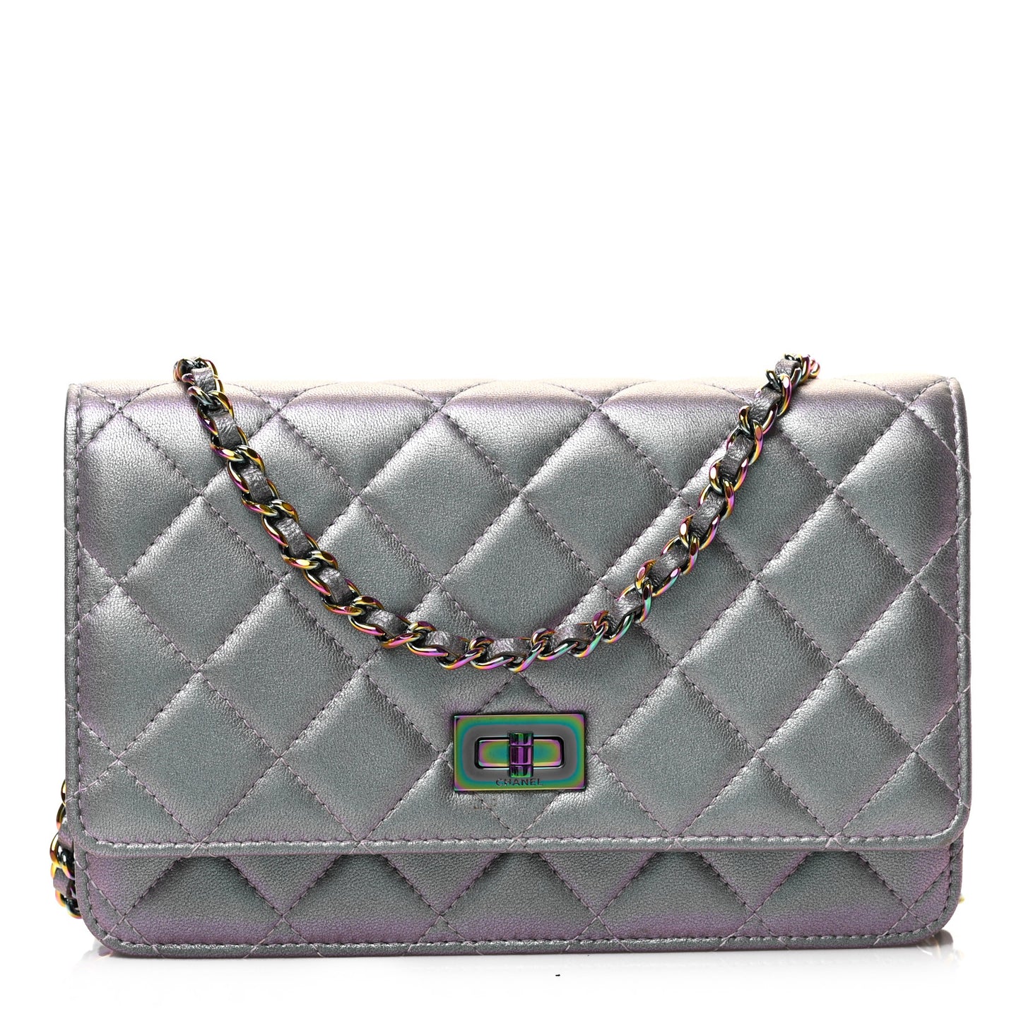 Iridescent Lambskin Quilted Reissue Wallet On Chain WOC Light Purple