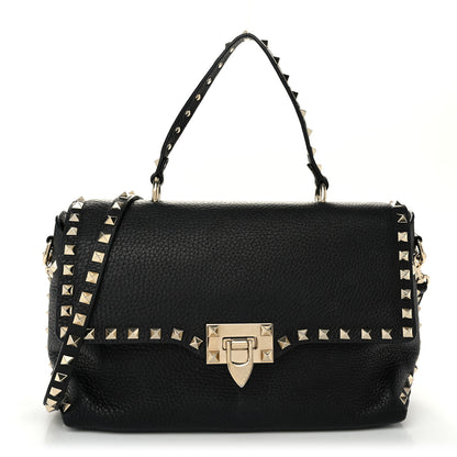 Valentino Garavani Pebbled Calfskin Rockstud Single Handle Flap Bag Black 1 of 9