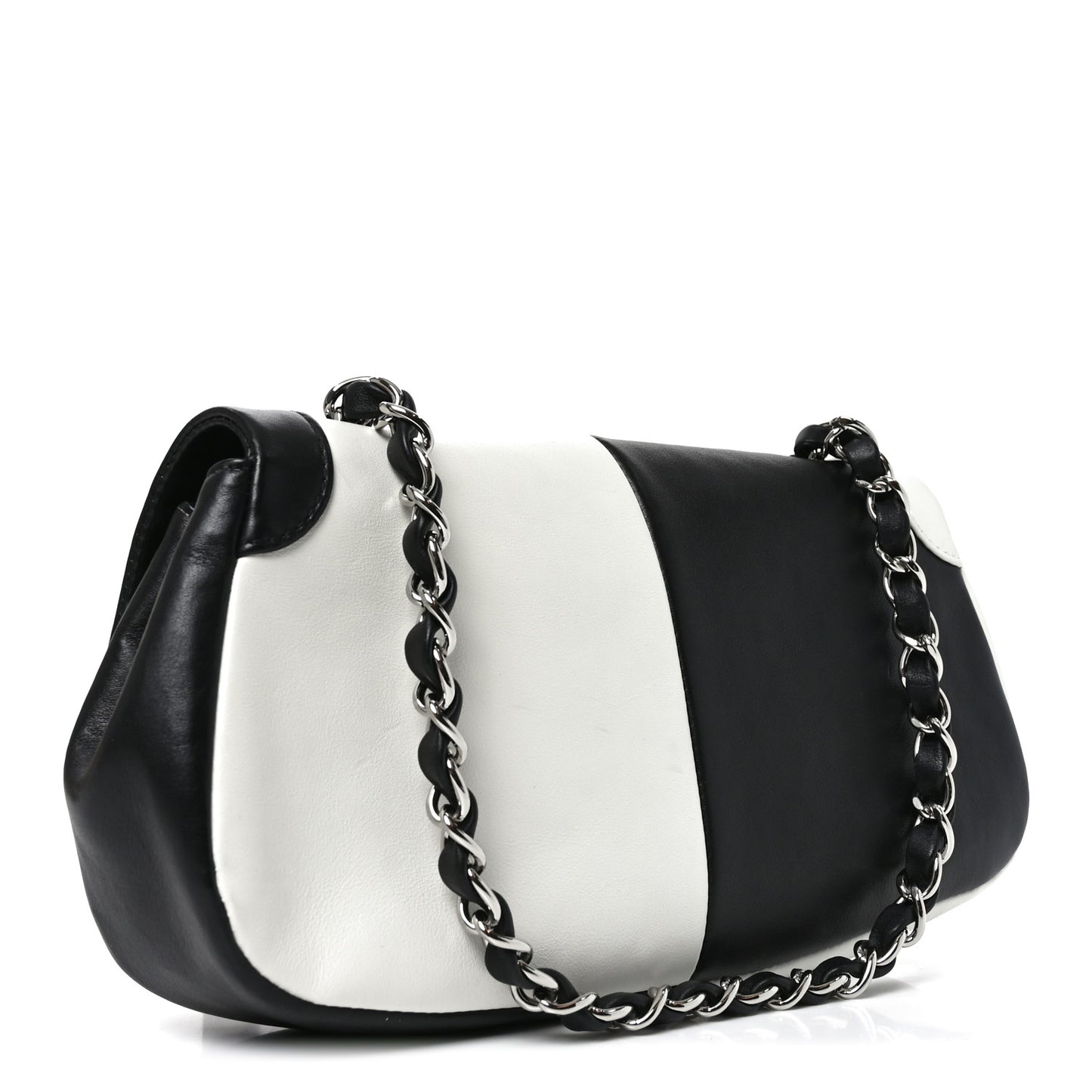 Lambskin Geometric Patchwork Mini Flap Black White