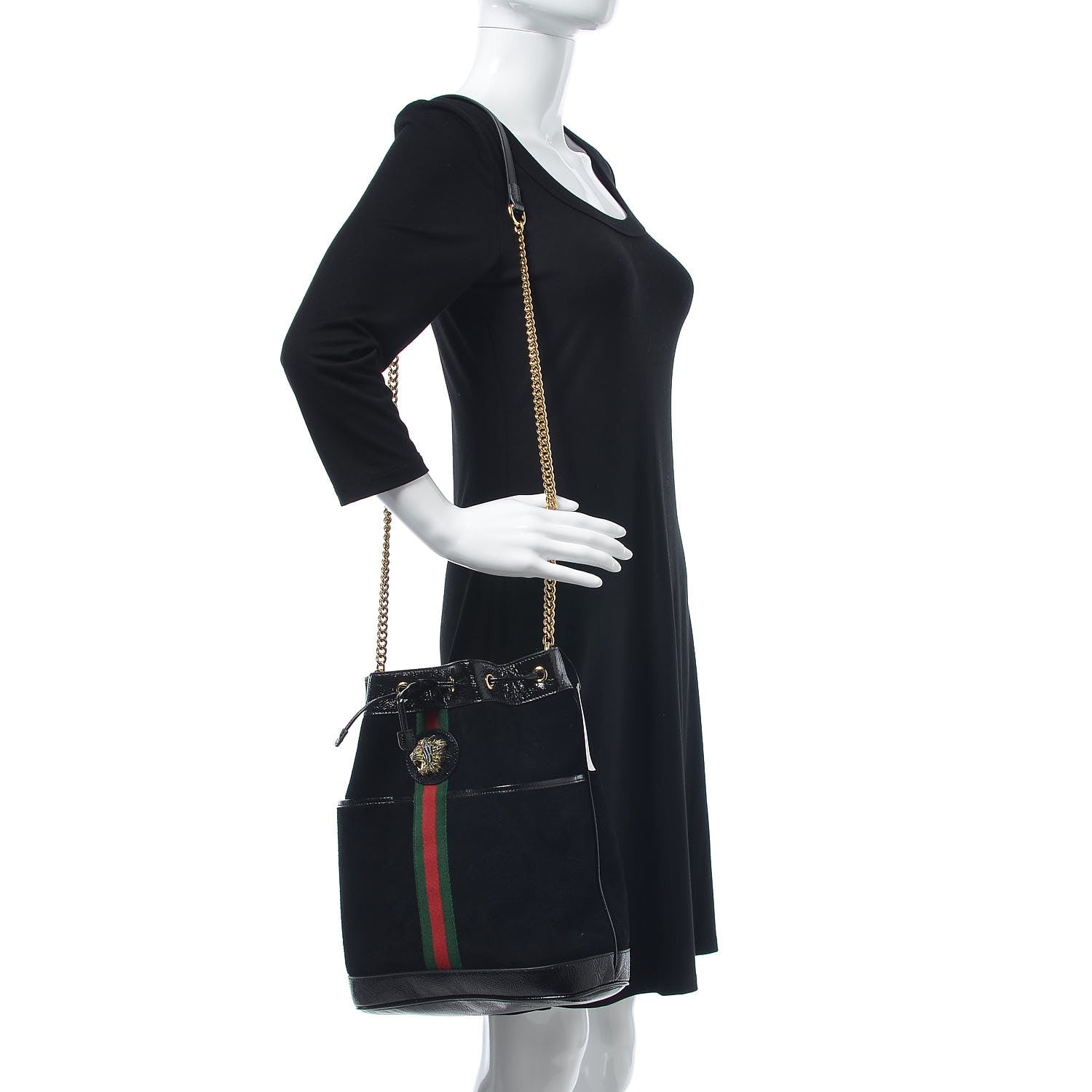 Gucci Suede Patent Web Medium Rajah Bucket Bag Black 2 of 8