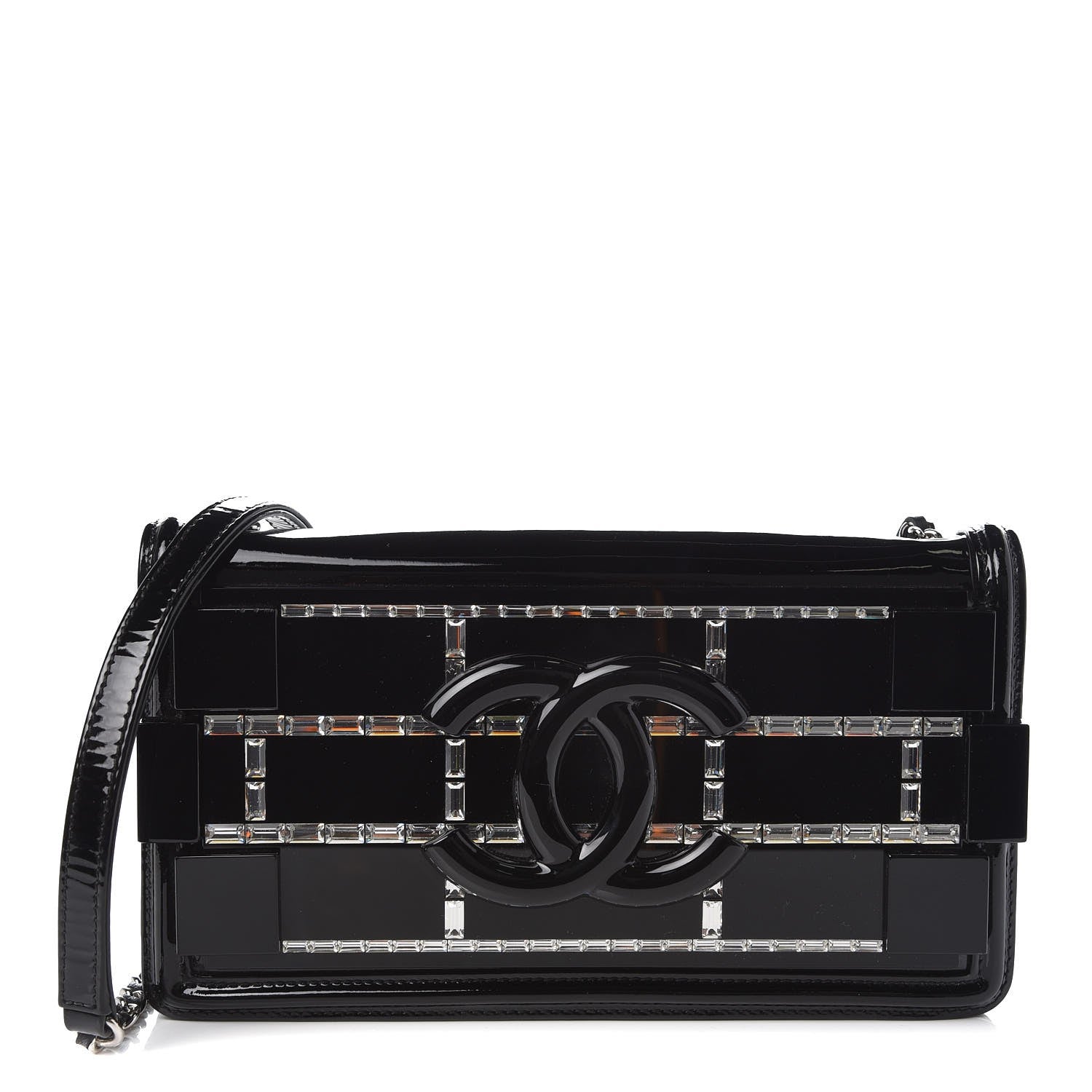 Chanel Plexiglass Patent Crystal Lego Brick Flap Black 1 of 7