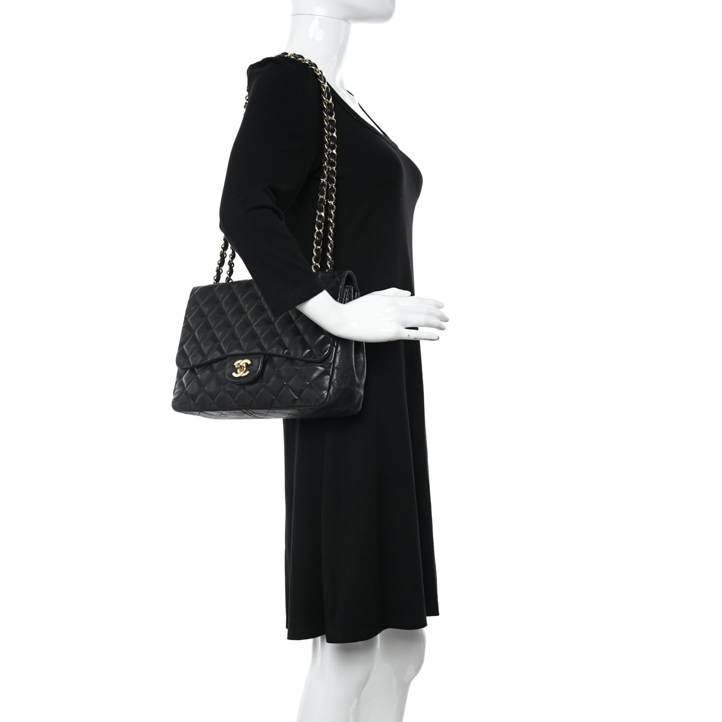 Lambskin Quilted Jumbo Single Flap Black