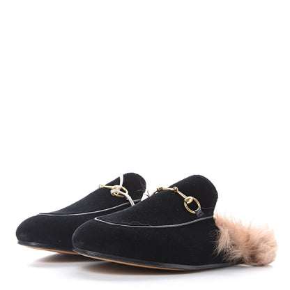 Gucci Velvet Fur Womens Princetown Slippers 39.5 Black 3 of 9