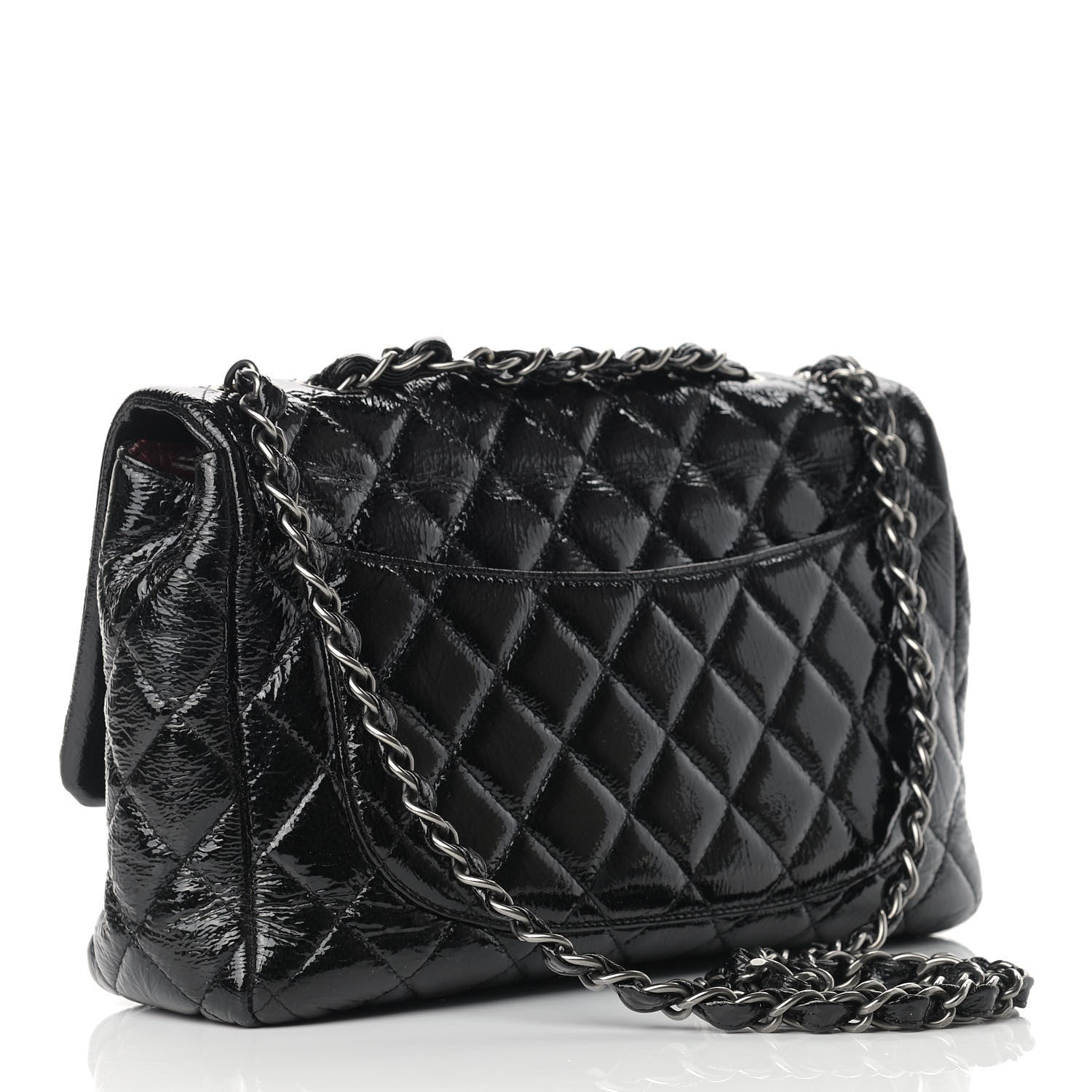 Chanel Crinkled Patent Quilted Jumbo Single Flap Black 3 of 15
