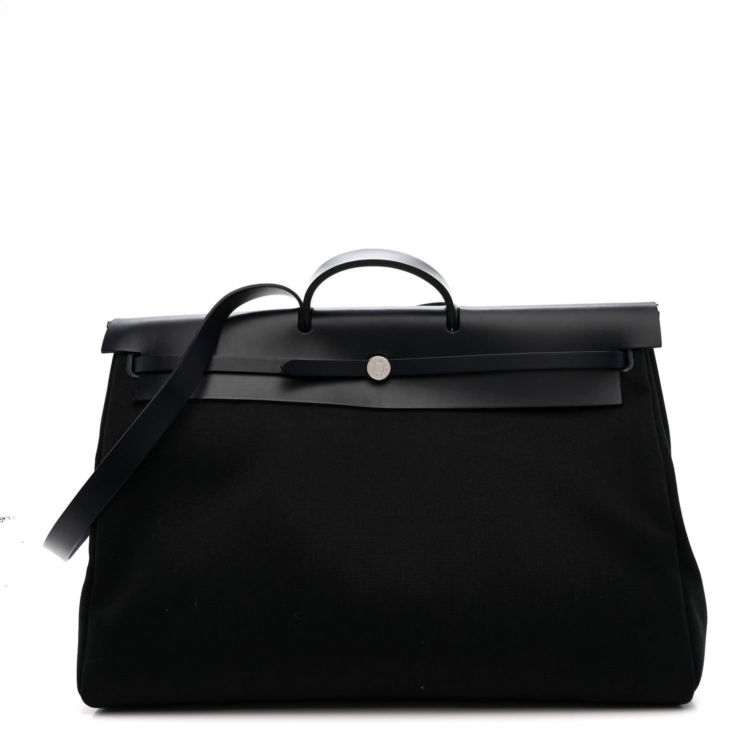 Hermes Military Toile Vache Hunter Herbag Zip Retourne Cabine Bag Black Bleu Marine 1 of 12