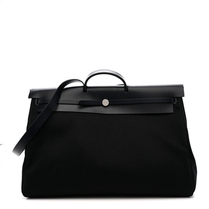 Hermes Military Toile Vache Hunter Herbag Zip Retourne Cabine Bag Black Bleu Marine 1 of 12