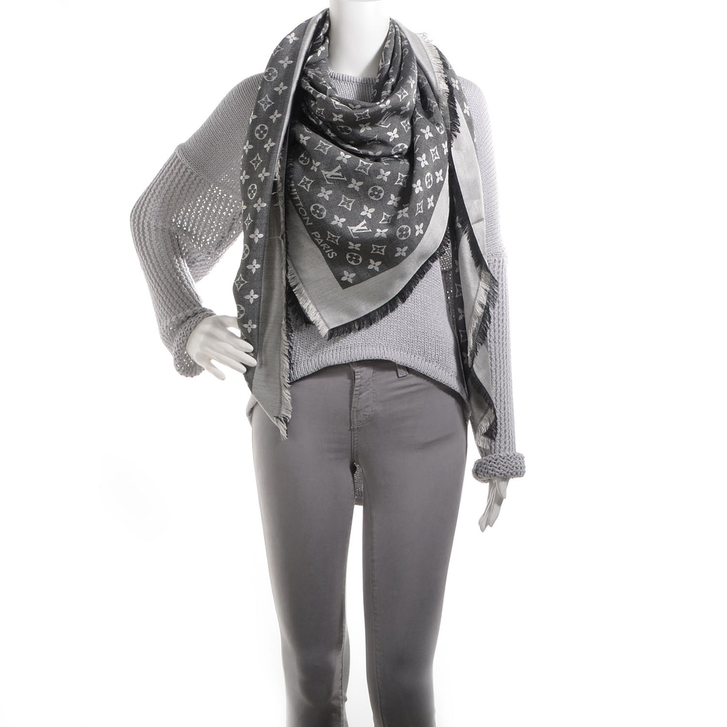 Silk Wool Monogram Denim Shawl Black