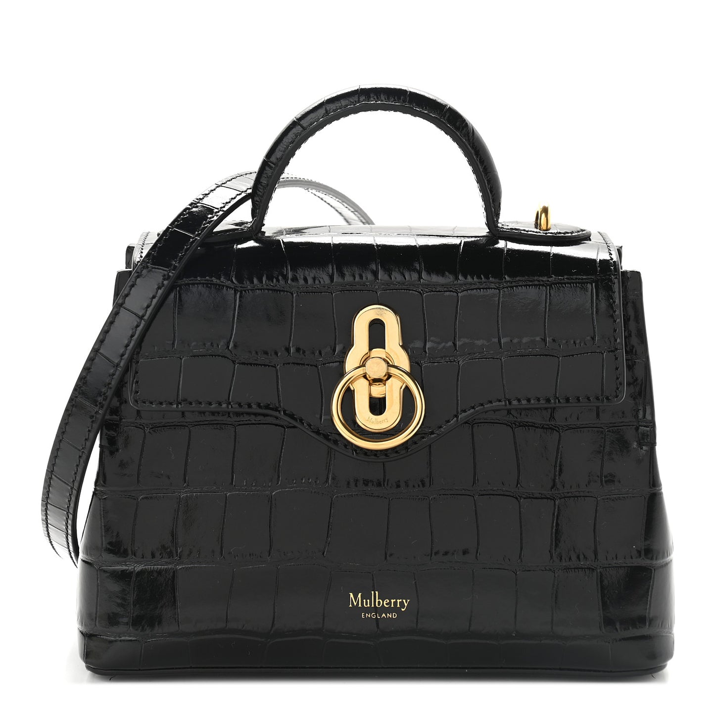 Shiny Croc Calfskin Embossed Micro Seaton Black