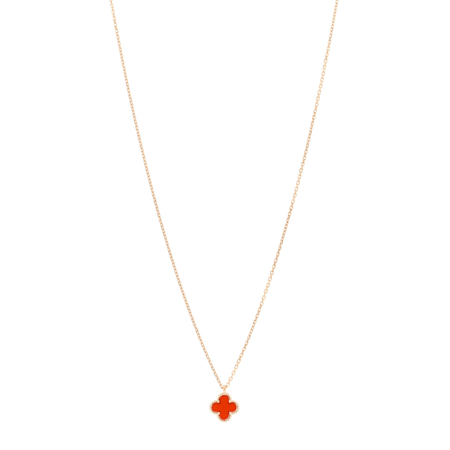 18K Rose Gold Carnelian Sweet Alhambra Pendant Necklace