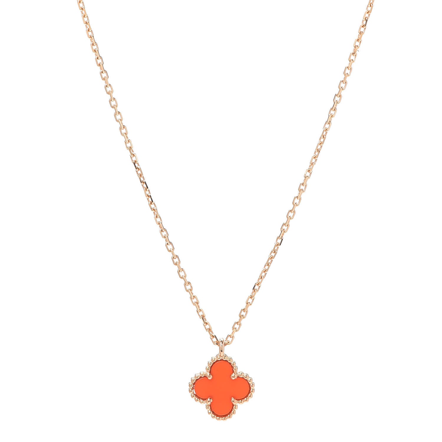 Van Cleef & Arpels 18K Rose Gold Carnelian Sweet Alhambra Pendant Necklace 1 of 7