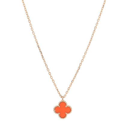 Van Cleef & Arpels 18K Rose Gold Carnelian Sweet Alhambra Pendant Necklace 1 of 7