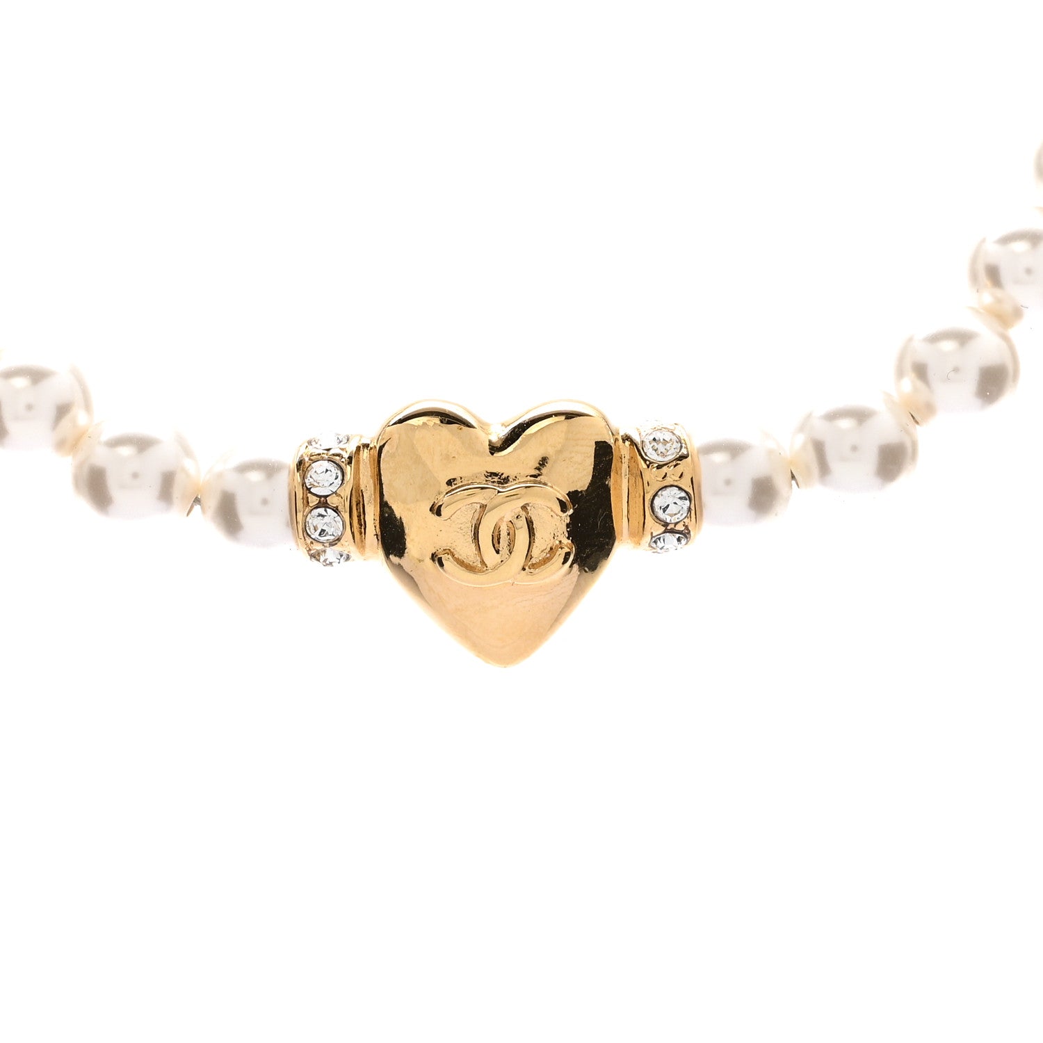 Chanel Crystal Pearl CC Heart Choker Necklace Gold 4 of 6