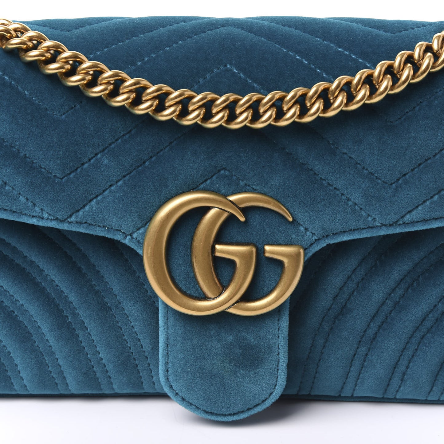 Velvet Matelasse Small GG Marmont Shoulder Bag Pavone Cyan