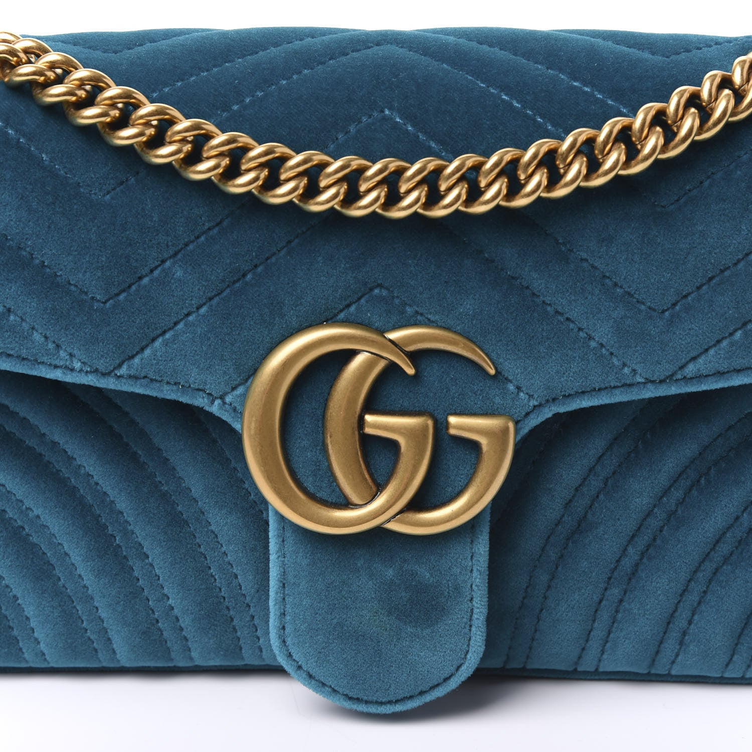 Gucci Velvet Matelasse Small GG Marmont Shoulder Bag Pavone Cyan 7 of 9