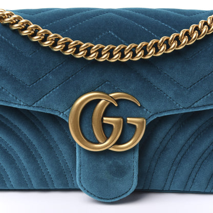 Gucci Velvet Matelasse Small GG Marmont Shoulder Bag Pavone Cyan 7 of 9