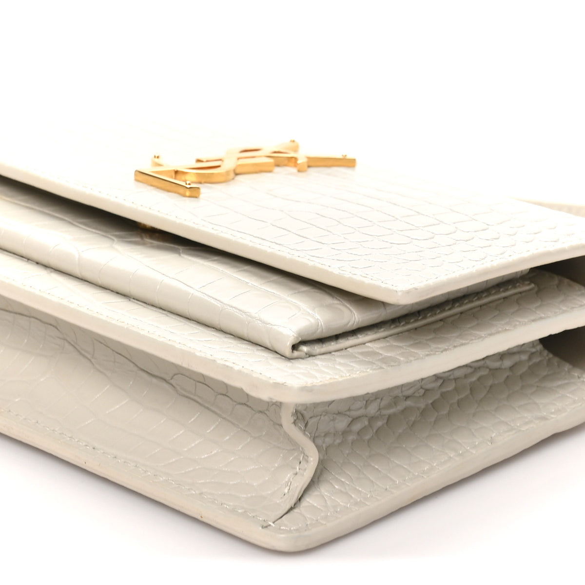 Saint Laurent Calfskin Crocodile Embossed Monogram Sunset Chain Wallet Blanc Vintage 9 of 9