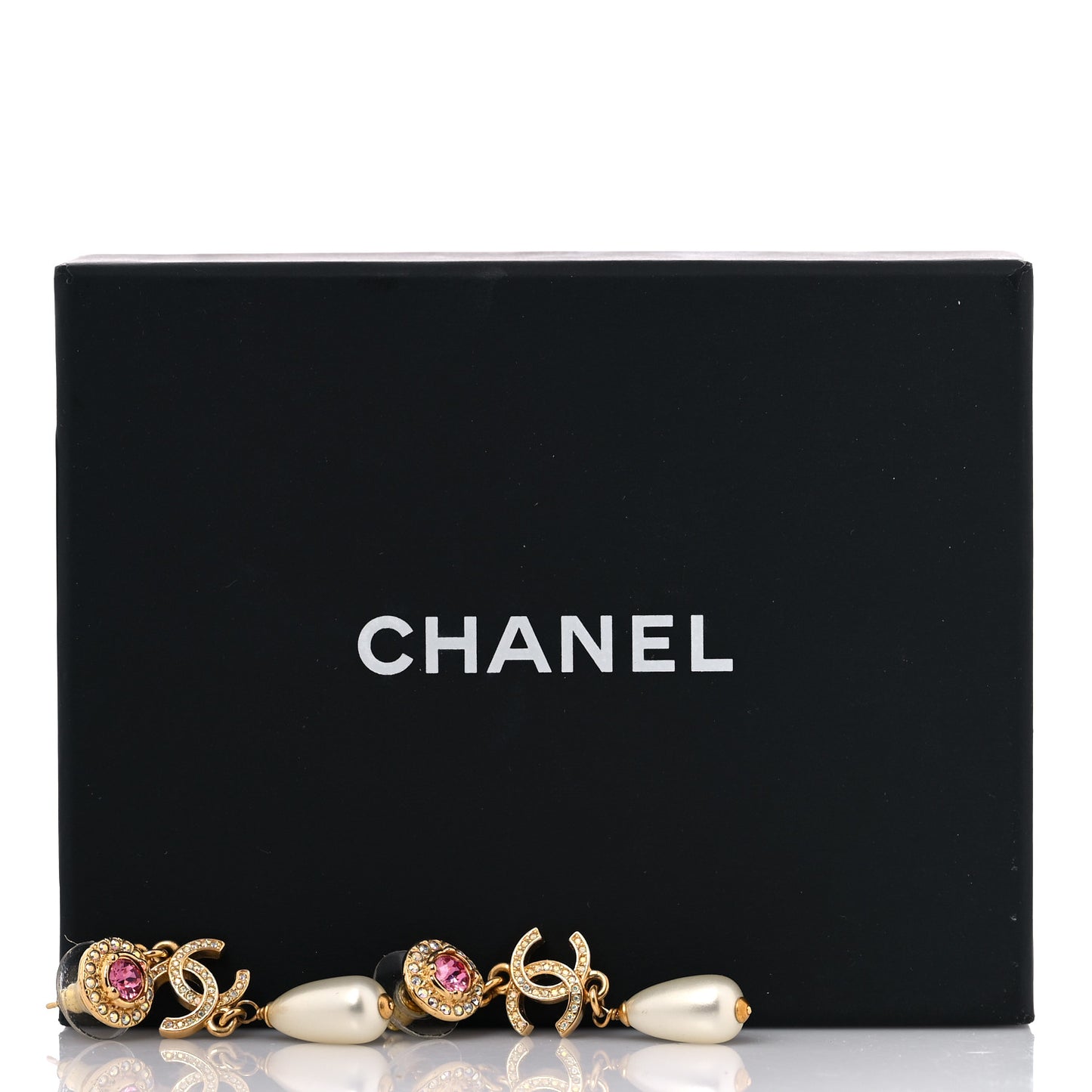 Metal Crystal Pearl CC Drop Earrings Gold Pink White