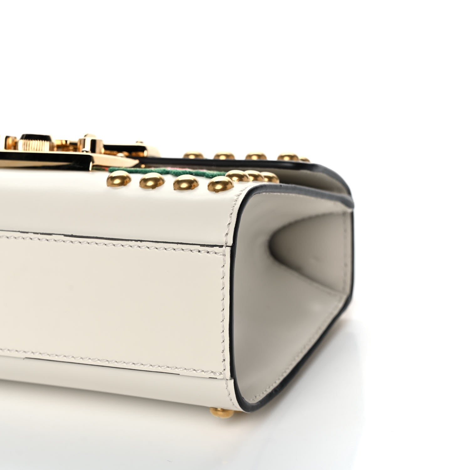 Gucci Calfskin Floral Embroidered Small Padlock Shoulder Bag White 13 of 14