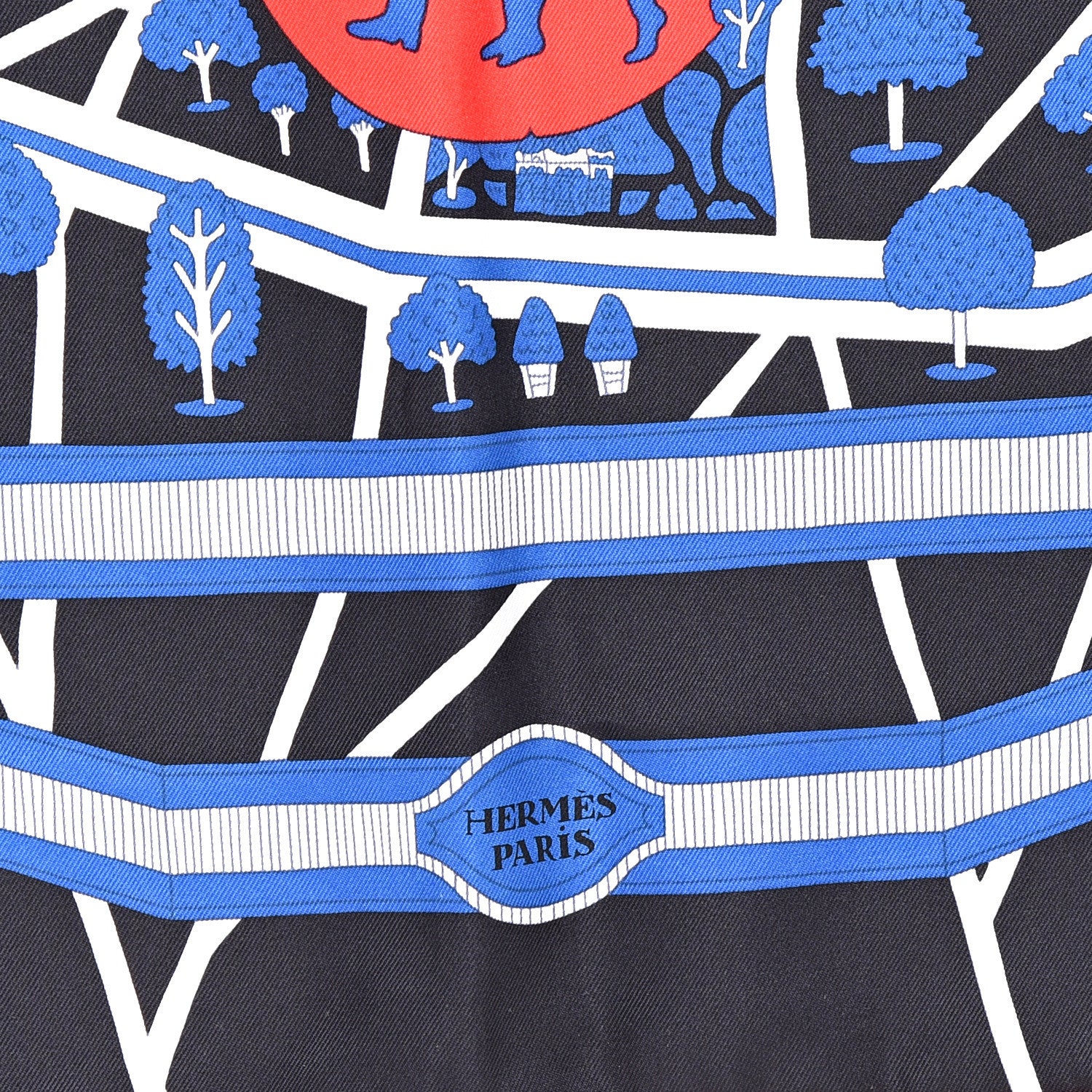 Hermes Silk Les Nouveaux Amoureux de Paris Scarf 90 Bleu Black Rouge White 3 of 6