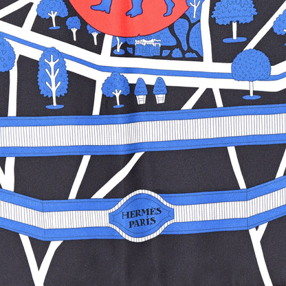 Hermes Silk Les Nouveaux Amoureux de Paris Scarf 90 Bleu Black Rouge White 3 of 6