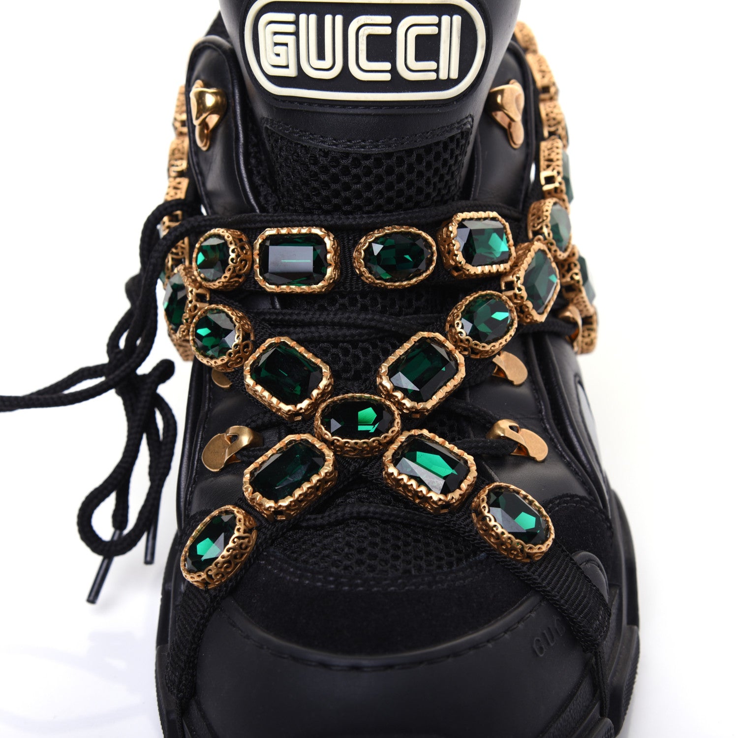 Gucci X SEGA Mesh Suede Calfskin Removable Crystals Mens Flashtrek Sneakers 9.5 Black Silver 9 of 14