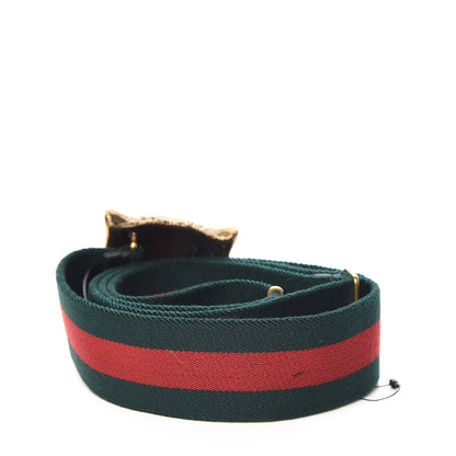 Gucci Web Feline Buckle Belt 90 36 Green Red 3 of 5