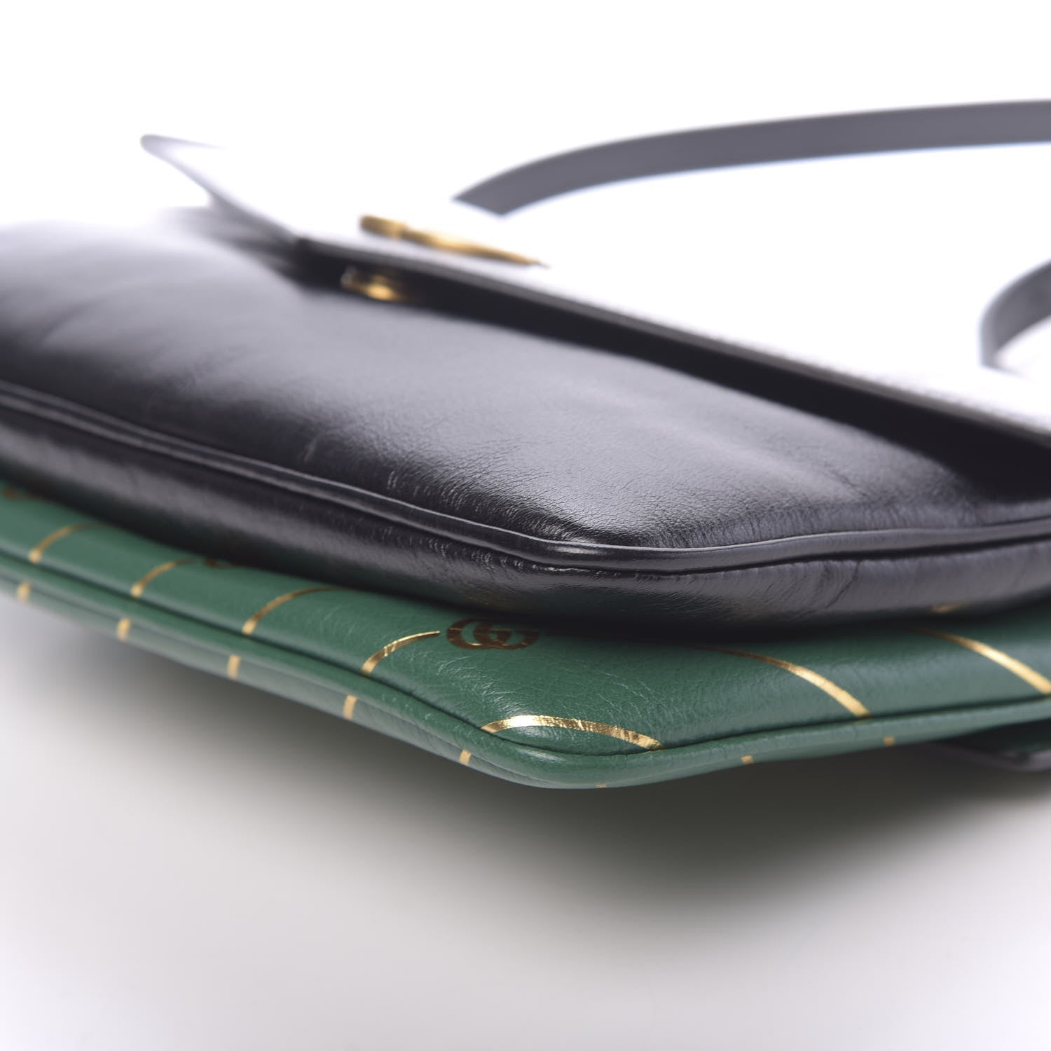 Gucci Calfskin Diagonal GG Medium Thiara Double Envelope Shoulder Bag Emerald Green Black 11 of 12